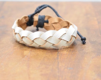 Bracelet White Leather Woven Tie Bracelet