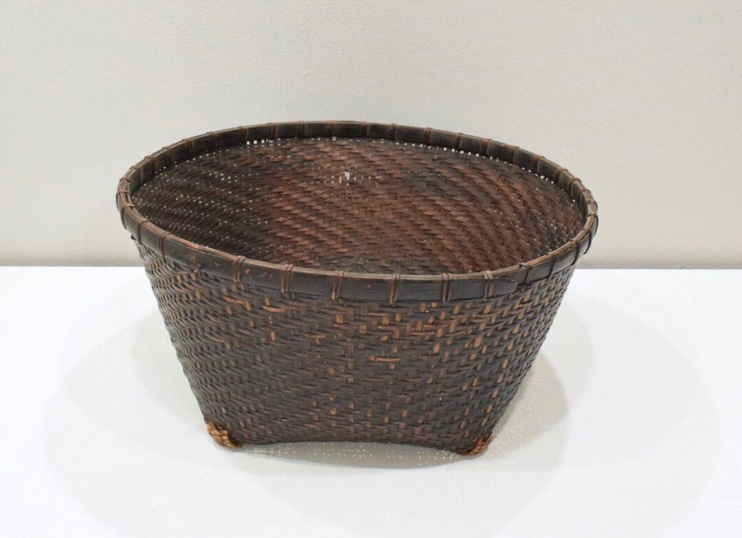 Indonesian Round Brown Rattan Basket Lombok - Etsy