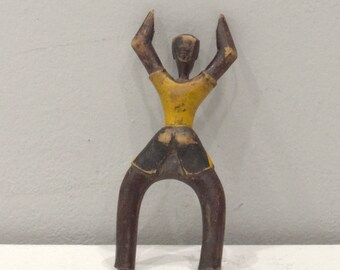African Baule Slingshot Carved Wood Figure Ivory Coast