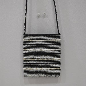 Purse Beaded Black White Shoulder Bag