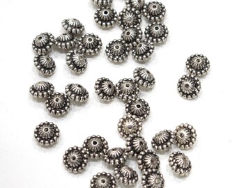 Beads Silver Etched Pumpkin Fluted Beads 9-10mm