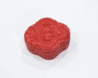 Chinese Cinnabar Lacquered Carved Dragon Box