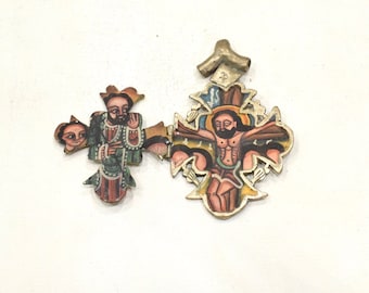 Ethiopain Painted Coptic Cross Icon Pendant