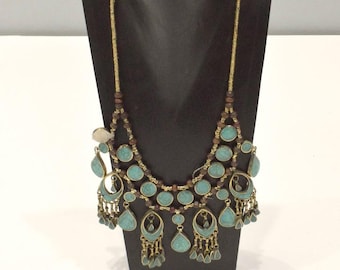 Middle Eastern Silver Kuchi Double Strand Turquoise Necklace