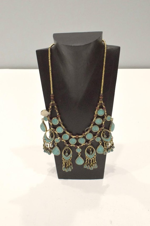 Middle Eastern Silver Kuchi Double Strand Turquoi… - image 1