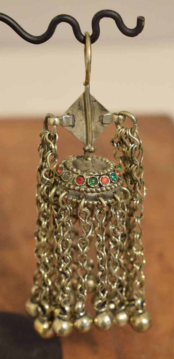Middle Eastern Dangle Kuchi Silver Single Red Gla… - image 2