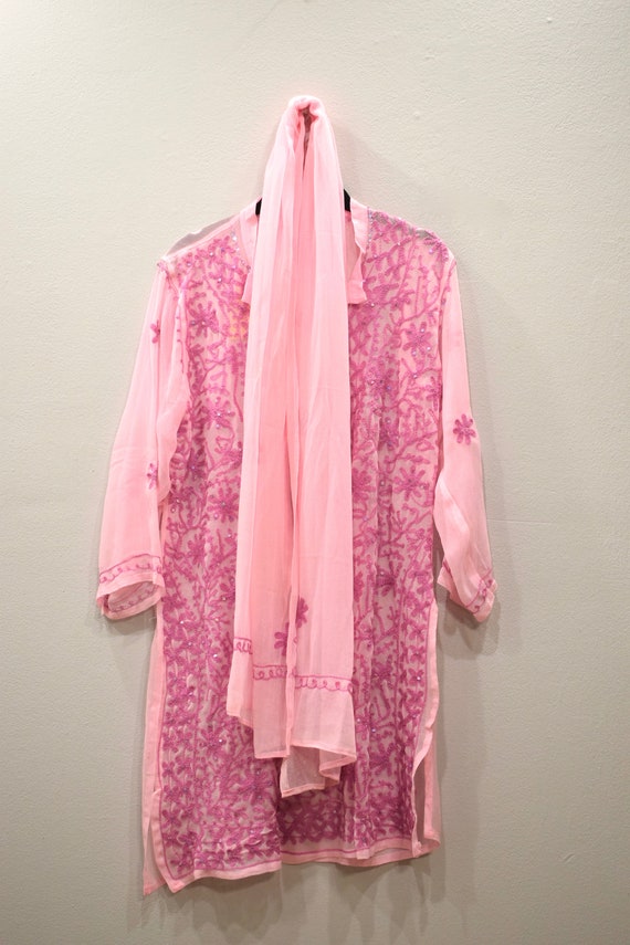 Tunic India Pink Crepe Tunic and Scarf - image 3