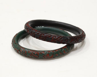 Bracelet Chinese Cinnabar Half Round Floral Bracelet