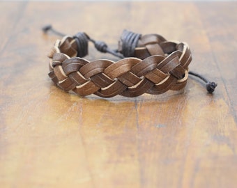 Bracelet Leather Brown Woven Tie Bracelet