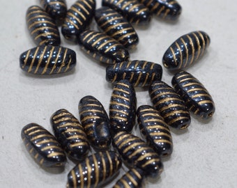 Beads Czechoslovakian Gold Blue Glass 14mm