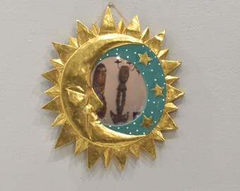 Indonesian Sun Moon Folk Art Wall Mirror