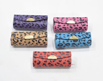 Ladies Animal Print Mirrored Lipstick Case