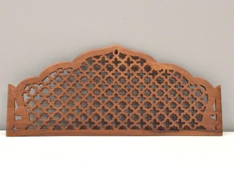 Indian Hand Carved Teak Wood Screen Panel Piece Geometric Design