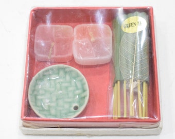 Incense Holders Ceramic Green & White Assorted Dishes with Candles