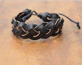 Bracelet Leather Black Woven Tie Bracelet