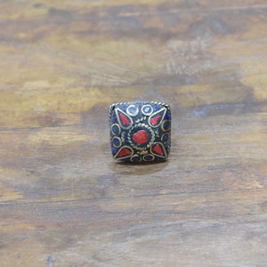 Rings India Brass Inlay Red Square Ring