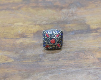 Rings India Brass Inlay Red Square Ring