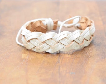 Bracelet White Leather Double Woven Tie Bracelet