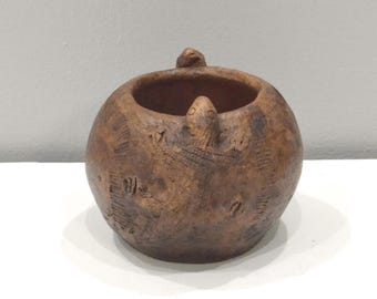 African  Brown Lizard Clay Storage Pot Kenya