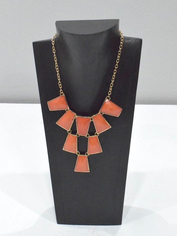 Orange Rectangular Gold Necklace - image 1