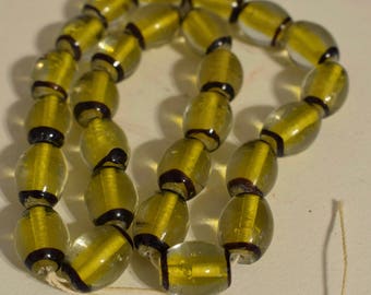 Beads Czechoslovakian Yellow Black Glass Beads 18mm