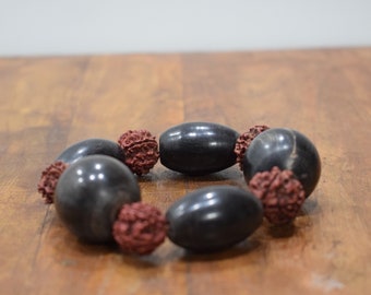 Bracelet Black Horn Rushska Nut Bead Stretch Bracelet