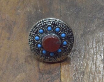 Middle Eastern Silver Carnelian Kuchi Ring Size 10