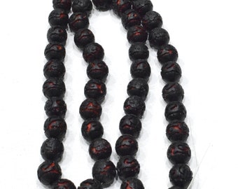 Beads Chinese Round Black Red Cinnabar Bead Strand
