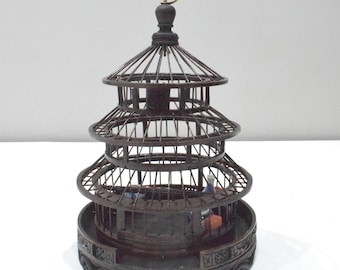 Chinese Wicker Birdcage Porcelain Water Food Bowls