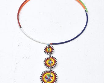 African Masai Beaded Stretch Chocker Necklace Kenya