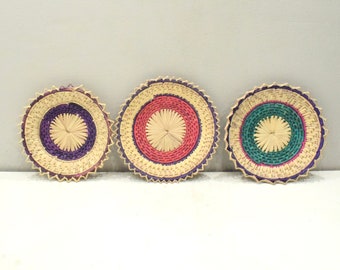 African Basket Natural Colors South Africa Woven Palm Set of 3