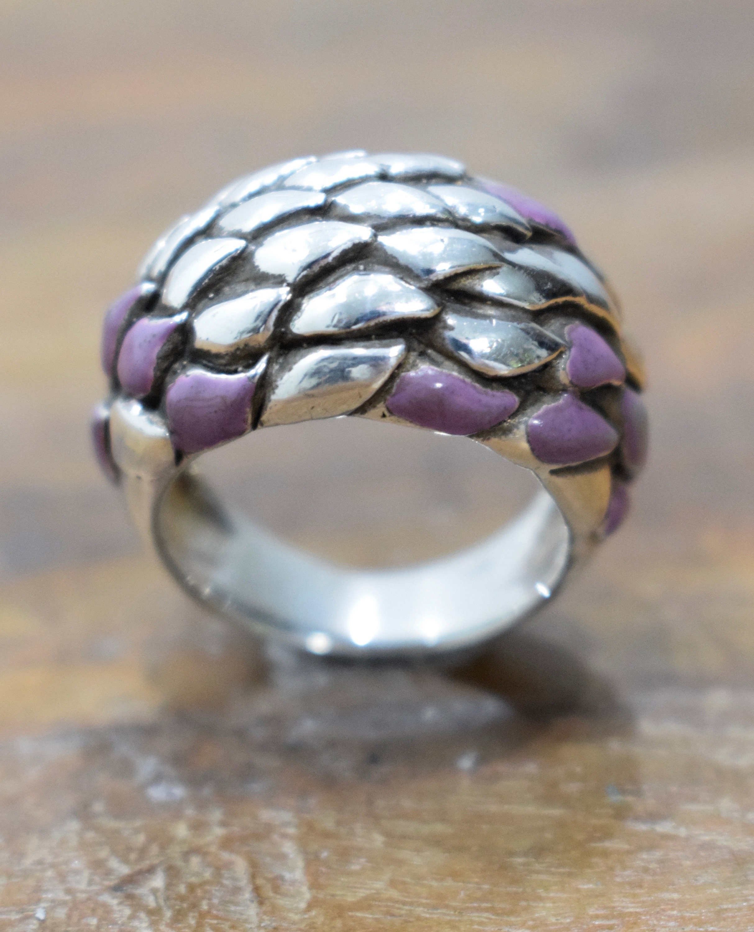 Ring Sterling Silver Enamel Silver Dome Ring