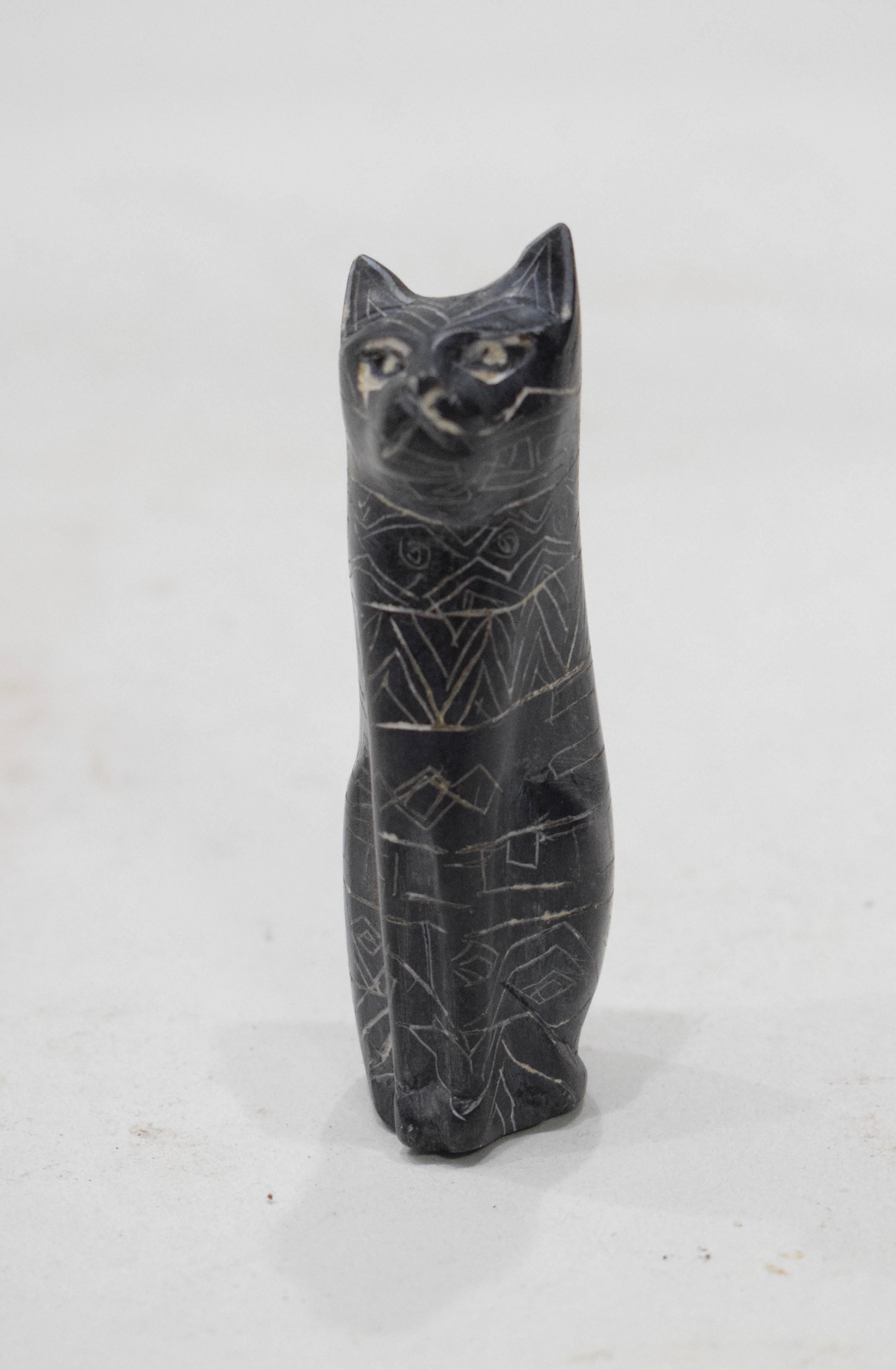 Cat Soapstone Carved Cat Figurine Sculpture Hand Painted Kenya