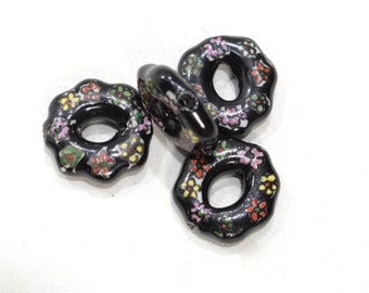 Beads Chinese Porcelain Black Flower Ring Beads 20-21mm