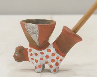 African Tonga Painted Clay Pipe