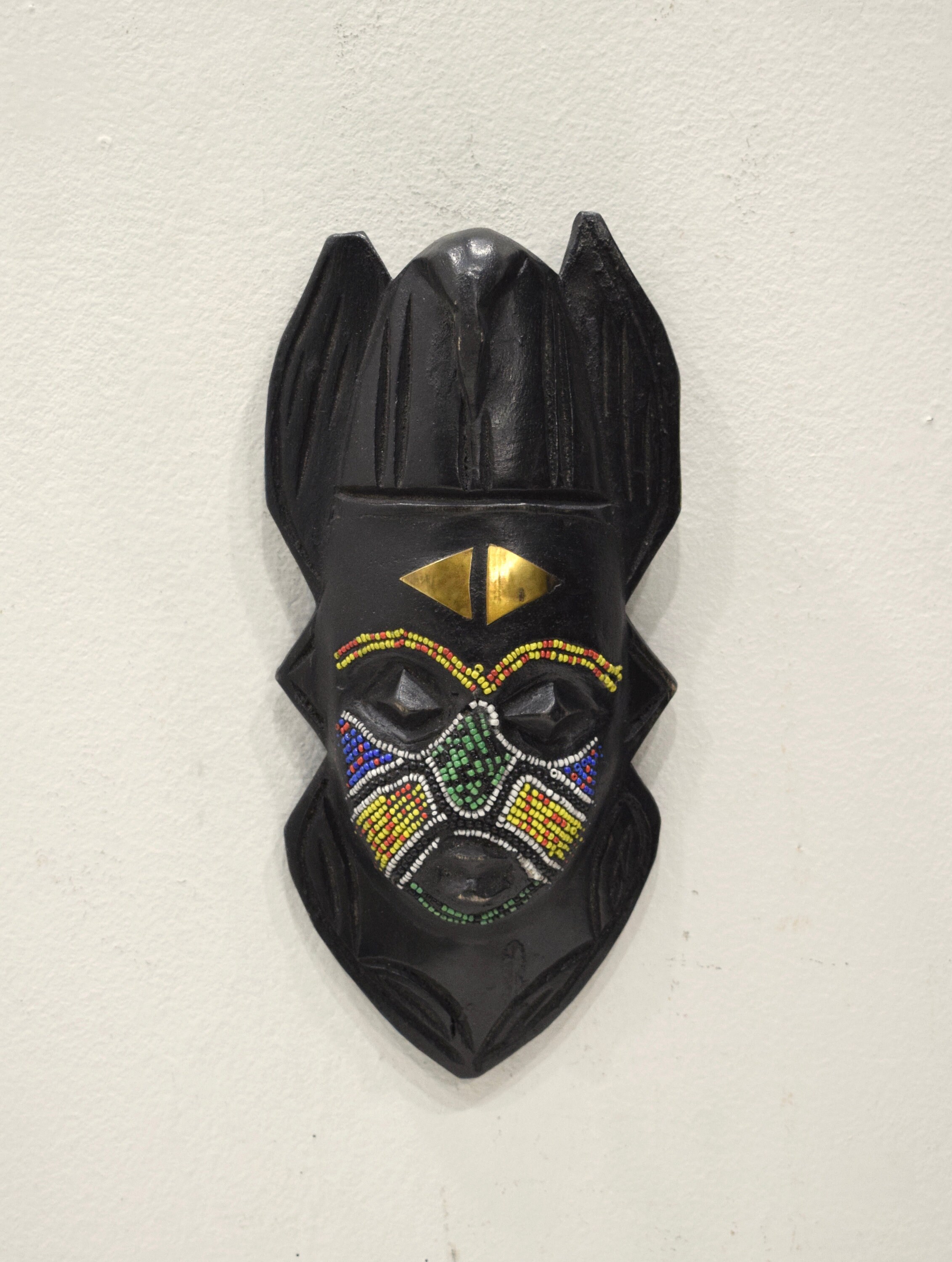 African Mask Ashanti Beaded Bird Wood Mask Ghana