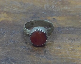 Middle Eastern Silver Carnelian Kuchi Ring Size 8