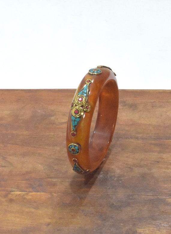 Bracelet Inlaid Stone Lucite Bangle Bracelet