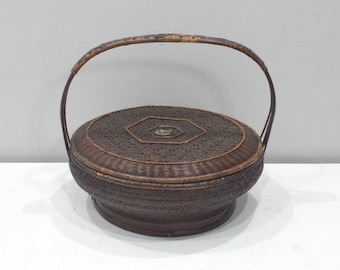 Basket Chinese Rattan Antique Lidded Storage Decorative Basket