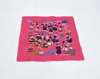 Hmong Hill Tribe Embroidered Country Life  Fabric panels