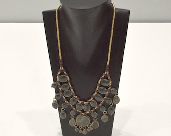 Middle Eastern Silver Kuchi  Moss Green Double Pendant Necklace