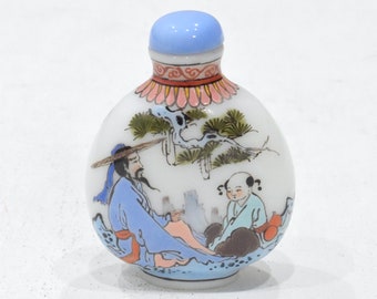 Chinese Porcelain Snuff Perfume Bottle Glass Painted Scene