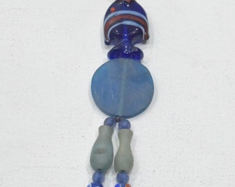 Keychain Assorted Blue Glass Beads Indonesia