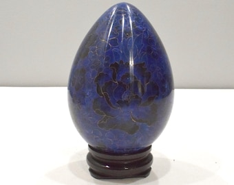 Chinese 1000 Flower Design Cloisonne Egg on Stand  8.5"