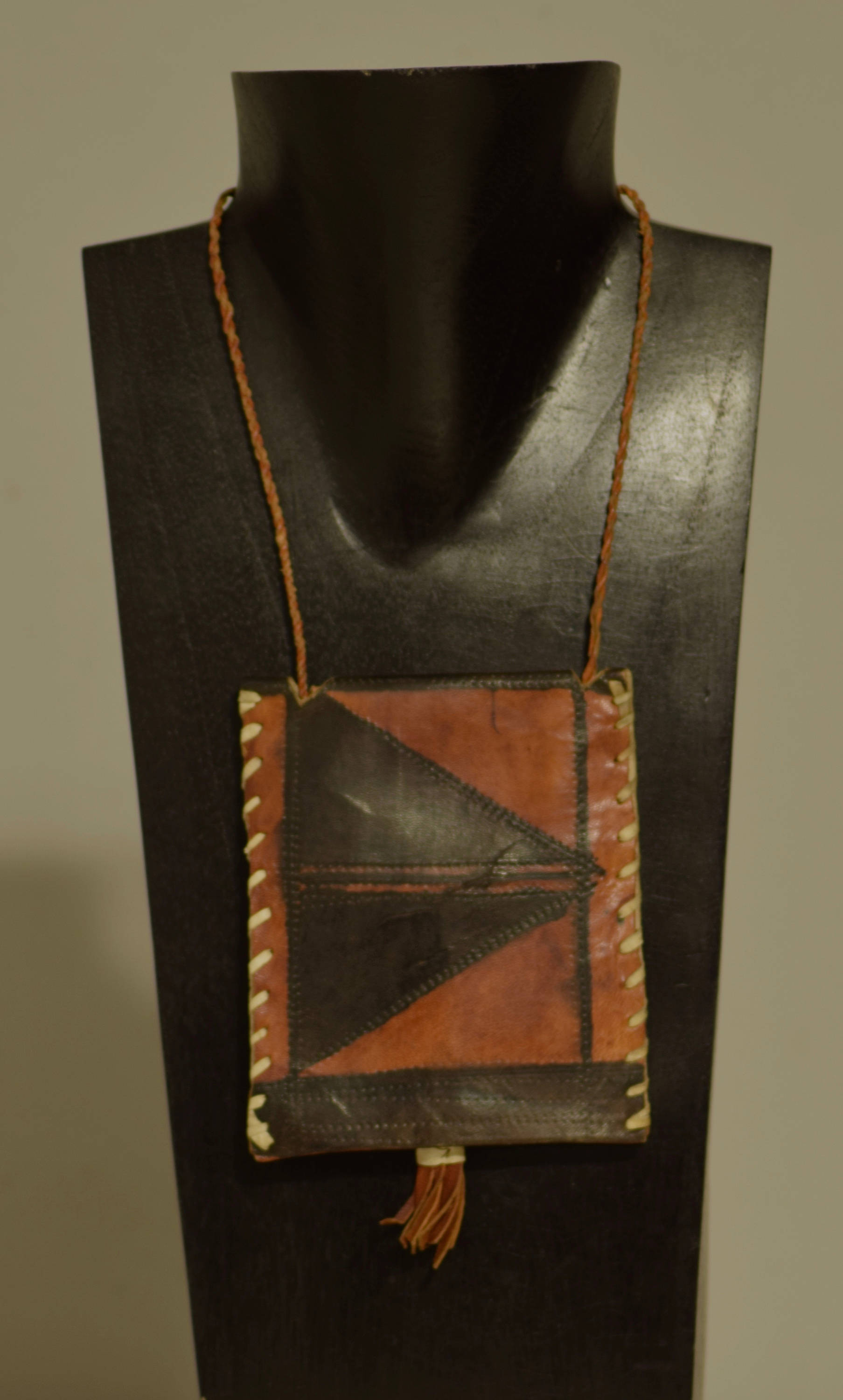 African Purse Necklace Wallet Leather Hand Painted Mossi Burkina Faso