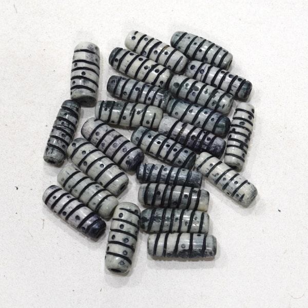 Beads Bone Black White Tubes 19-26mm