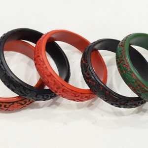 Bracelet Chinese Cinnabar Half Round Floral Bracelet