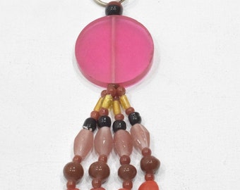 Keychain Assorted Large Pink Glass Beads Indonesia