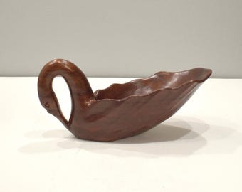 Philippines Hand Carved Swan Wood Serving Bowl