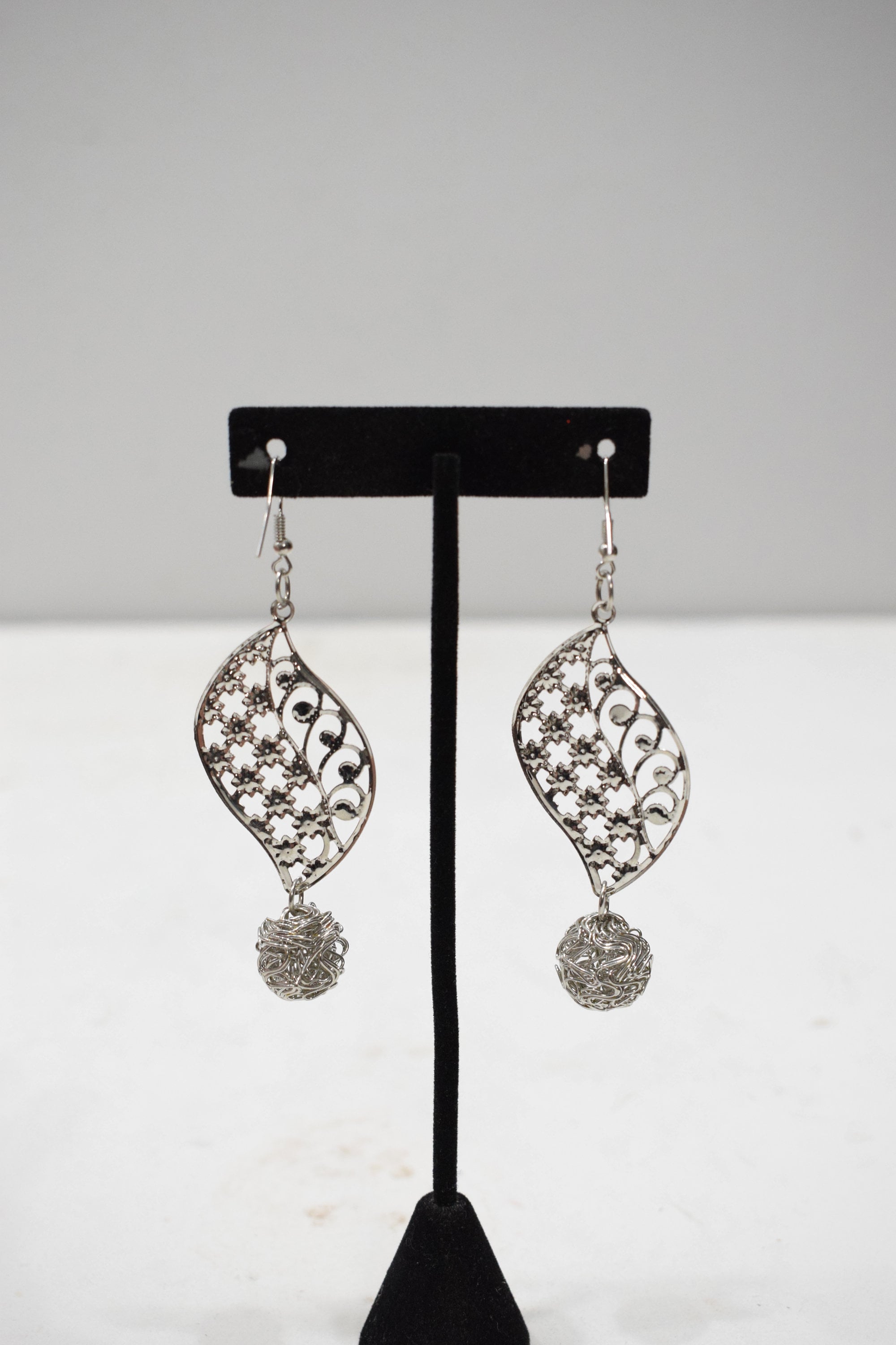 Earrings Silver Textured Ball Dangle Earrings